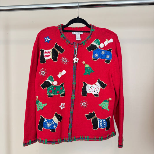 Dressbarn Westie Scotty Dog Red Christmas Cardigan (L)